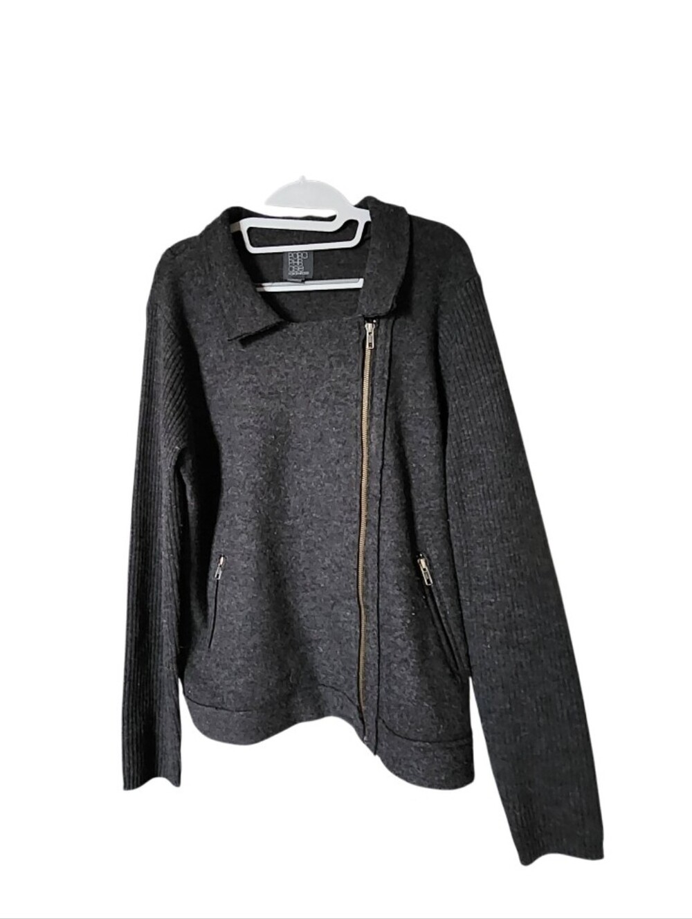 Charcoal Asymmetrical Zip Knit Jacket